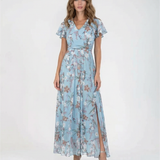 Vestido Maxi Floral – Elegantes Mangas con Volantes para Eventos de Verano