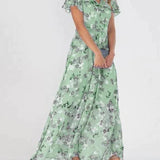 Vestido Maxi Floral – Elegantes Mangas con Volantes para Eventos de Verano