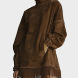 Vestido de Fausz Suede con Cuello Alto y Flecos