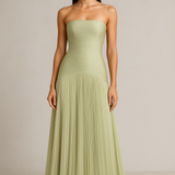 Vestido Maxi de Invitada de Boda con Pliegues Sin Tirantes