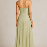 Vestido Maxi de Invitada de Boda con Pliegues Sin Tirantes