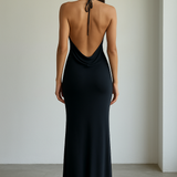 Vestido Maxi Formal Sin Espalda con Cuello Halter