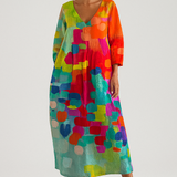 Anne | Vestido Liso con Escote en V y Patrón Colorido