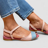 Roselina | Sandalias rosas asimétricas de estilo bloque de color