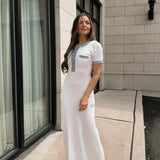 Vestido Maxi de Punto Acanalado Blanco – Vestido Elegante de Verano de Manga Corta para Mujeres