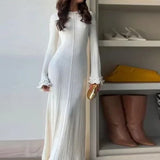 Vestido Maxi de Punto Acanalado Blanco – Vestido Elegante de Verano de Manga Corta para Mujeres