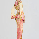 Vestido de Noche con Mangas de Campana Floral