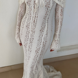 Elegante Maxi Vestido de Encaje Off-Shoulder para Invitadas de Boda