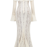 Elegante Maxi Vestido de Encaje Off-Shoulder para Invitadas de Boda