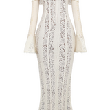 Elegante Maxi Vestido de Encaje Off-Shoulder para Invitadas de Boda