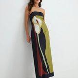 Vestido Maxi de Fiesta de Verano Impreso Sin Tirantes Calla