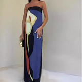 Vestido Maxi de Fiesta de Verano Impreso Sin Tirantes Calla