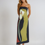 Vestido Maxi de Fiesta de Verano Impreso Sin Tirantes Calla