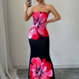 Vestido Maxi Floral Sin Tirantes – Vestido de Noche Elegante para Mujeres