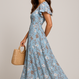 Vestido Maxi Floral de Verano Azul