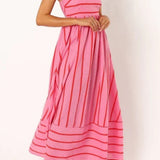Vestido Maxi de Playa de Verano con Tirantes a Rayas
