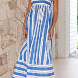 Vestido Maxi de Playa de Verano con Tirantes a Rayas