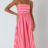 Vestido Maxi de Playa de Verano con Tirantes a Rayas