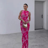 Vestido Maxi de Noche Sin Mangas Bordado Floral