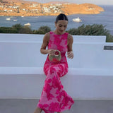 Vestido Maxi de Noche Sin Mangas Bordado Floral