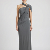 Vestido Maxi Drapado de Un Hombro con Silueta Esculpida
