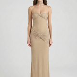 Vestido Maxi Sin Tirantes con Brillo – Elegante Vestido de Noche Arrugado para Mujeres