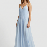 Vestido Maxi con Tirantes de Espagueti Plisados y Silueta Fluida