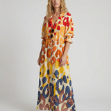 Vestido de Impresión de Círculo Geométrico – Estilo Vintage de Manga Abullonada A-Line para Verano