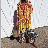 Vestido de Impresión de Círculo Geométrico – Estilo Vintage de Manga Abullonada A-Line para Verano