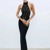Vestido Maxi Halter de Encaje – Vestido de Noche Elegante y Esculpido para Mujeres