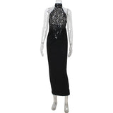 Vestido Maxi Halter de Encaje – Vestido de Noche Elegante y Esculpido para Mujeres