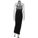 Vestido Maxi Halter de Encaje – Vestido de Noche Elegante y Esculpido para Mujeres