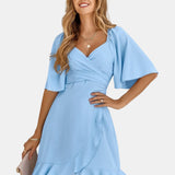 Claire | Vestido Midi Azul Verano con Cinturón Envolvente