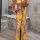 Vestido Maxi de Noche Lujoso - Amarillo y púrpura