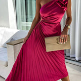 Elegante Vestido Midi de Ocasión Especial con Pliegues en el Hombro