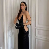 Vestido Maxi Halter de Malla Transparente con Espalda Abierta