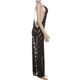 Vestido Maxi Halter de Malla Transparente con Espalda Abierta