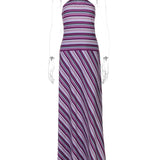 Vestido Maxi de Cuello Halter – Vestido de Silueta Rayada para Mujeres