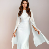 Isabela | Vestido Largo Modesto de Satén con Mangas Abiertas