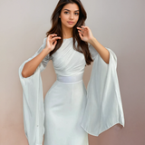 Isabela | Vestido Largo Modesto de Satén con Mangas Abiertas