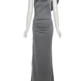 Vestido Maxi Drapado de Un Hombro con Silueta Esculpida