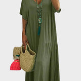 Linnea – Vestido maxi suave con volantes y escote en forma de V