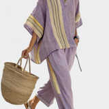 Lorena | Conjunto Boho de Lino y Bambú, Elegante Lavanda