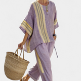 Lorena | Conjunto Boho de Lino y Bambú, Elegante Lavanda