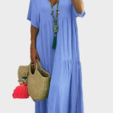 Linnea – Vestido maxi suave con volantes y escote en forma de V