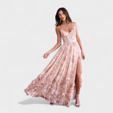 Florencia - Vestido bohemio largo con abertura y volantes.