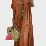 Linnea – Vestido maxi suave con volantes y escote en forma de V