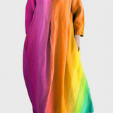 Anne | Vestido Liso con Escote en V y Patrón Colorido