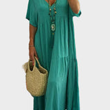 Linnea – Vestido maxi suave con volantes y escote en forma de V