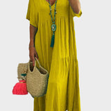Linnea – Vestido maxi suave con volantes y escote en forma de V
